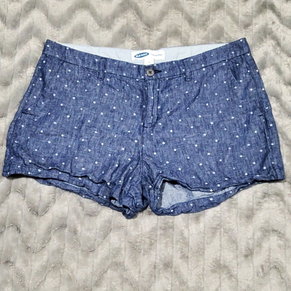 Old Navy Womens Size 12 Navy Blue White Polka Dot Linen Everyday Shorts